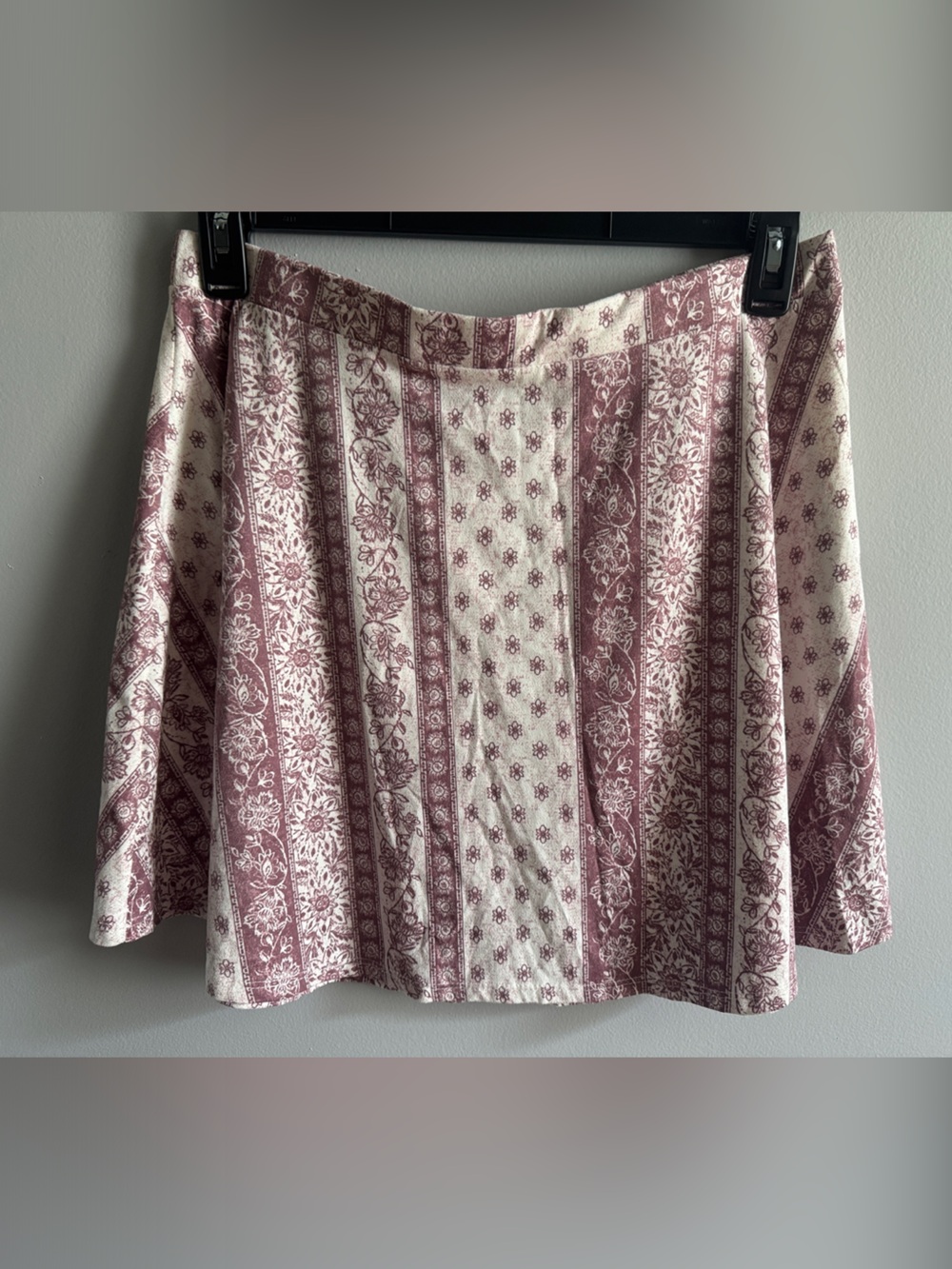 Women's XL Mauve Floral A-Line Skirt Boho Cottagecore Pull-On Mini